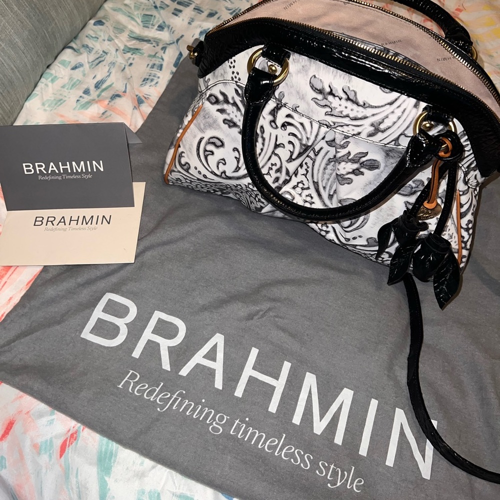 Brahmin - Limited Edition White Damask Louise Rose Satchel